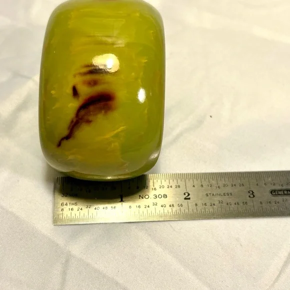 Vintage Yellowgreen Marbled Bakelite Cuff Bracelet “Yves Ste.Laurent like”